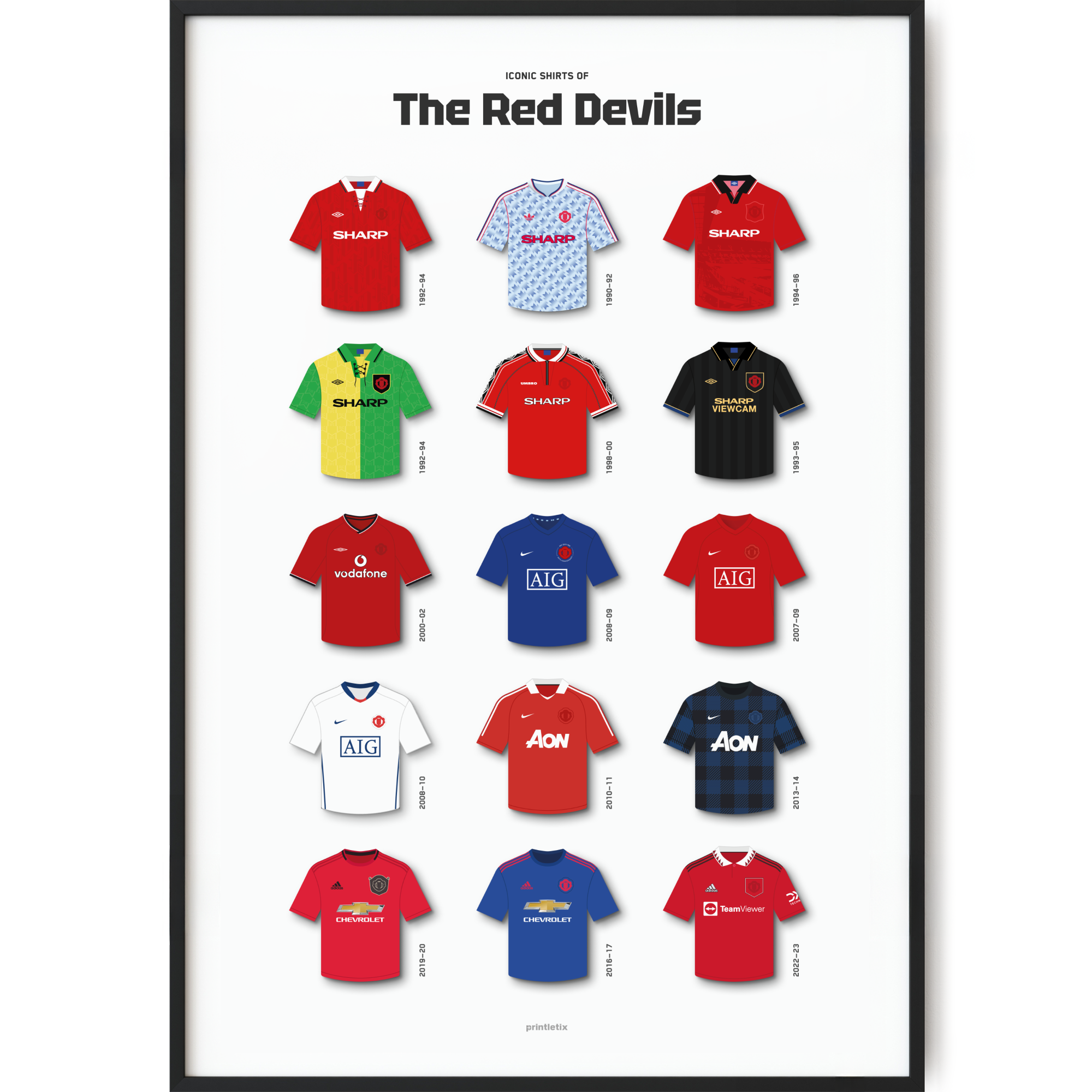 Manchester United Iconic Shirts Poster Wall Art - Football Kits