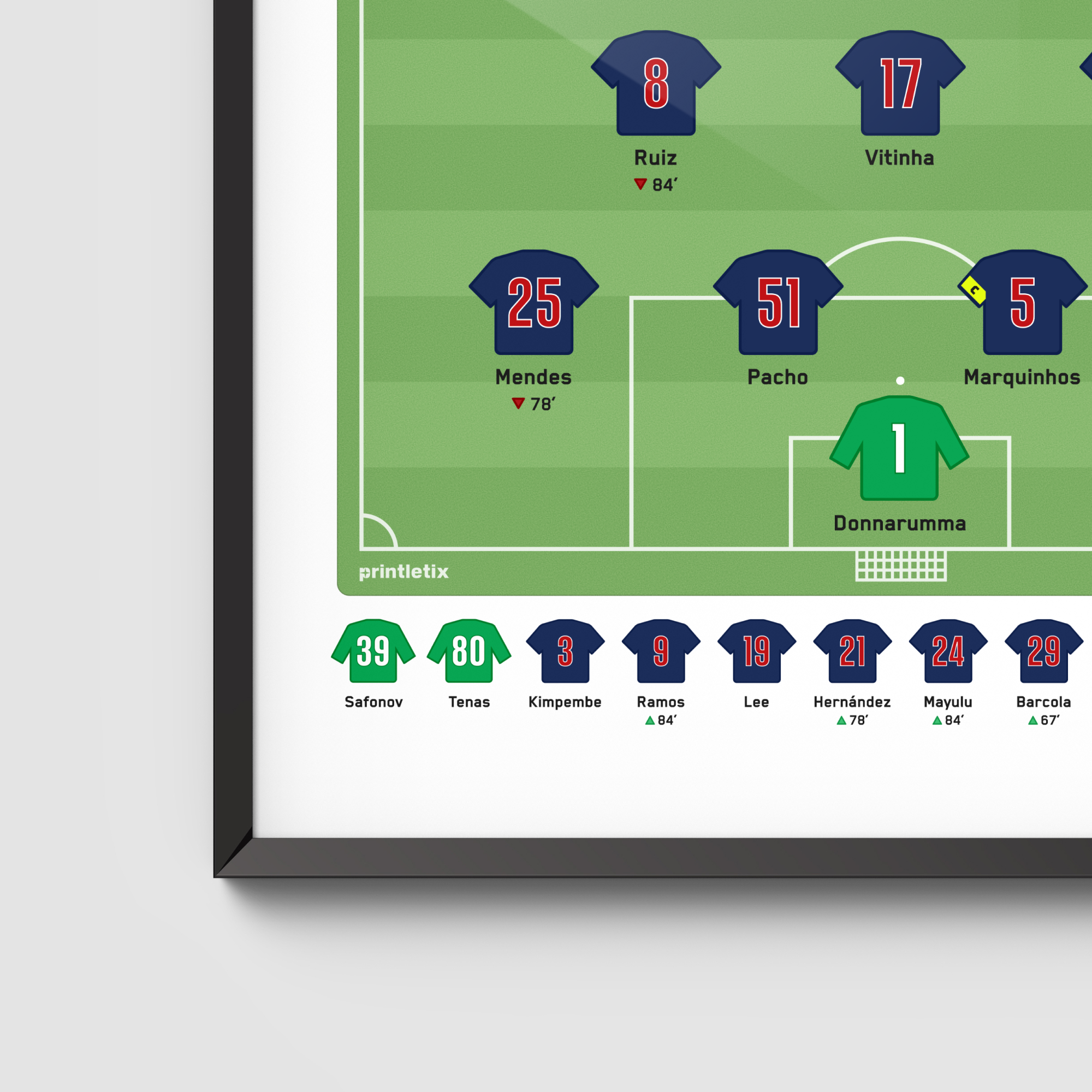 Close-up view of PSG matchday wall art