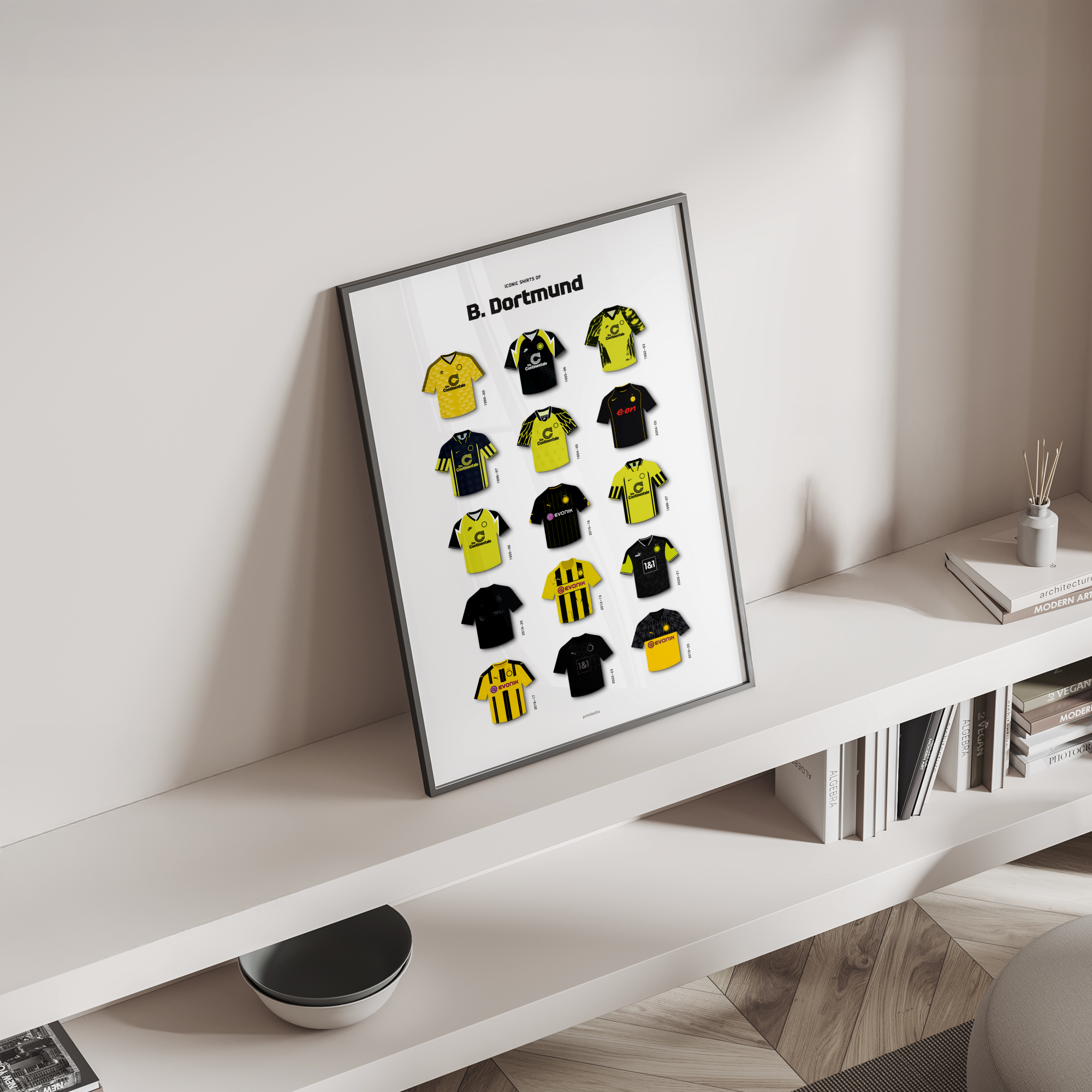 Die Schwarzgelben iconic kits poster standing on a shelf