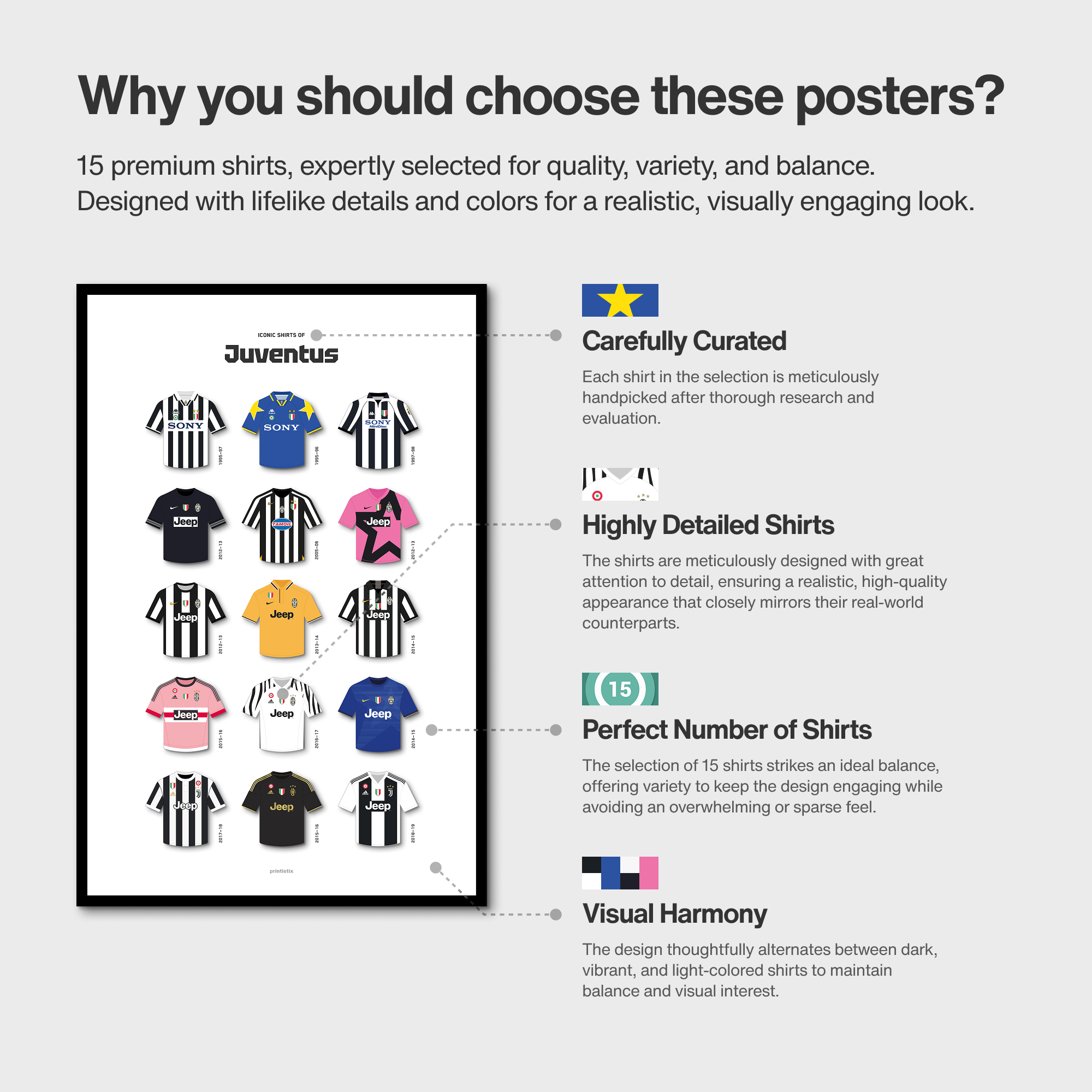 Iconic shirts of Juventus poster
