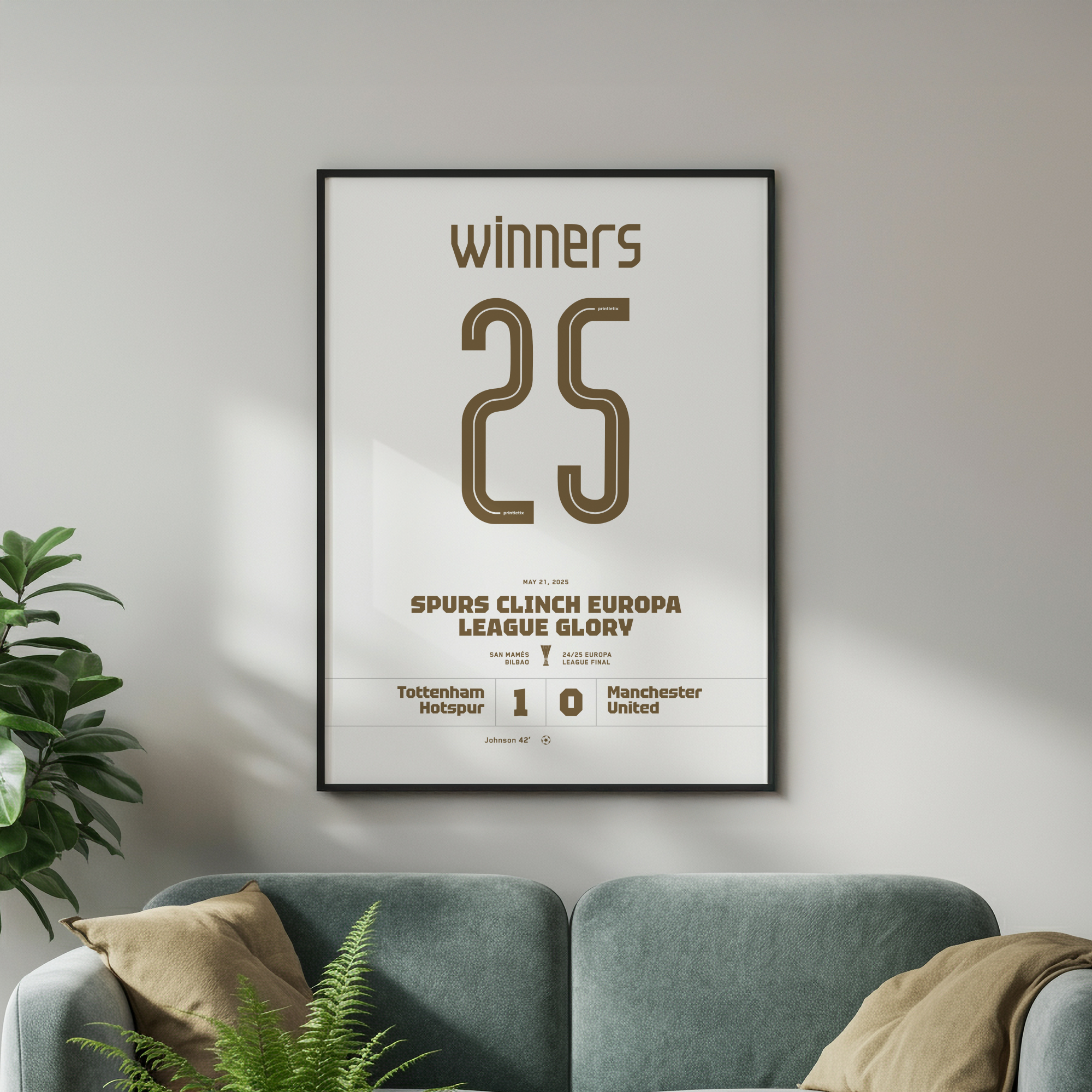 Tottenham Final match shirt poster framed on wall