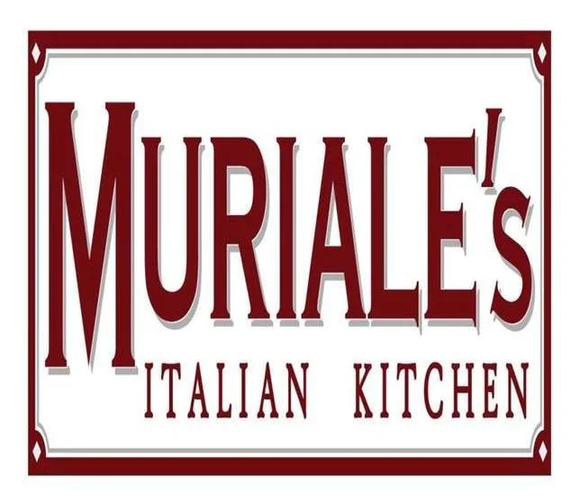 Sign for Murale's Italian Kitchen with a maroon border and text.
