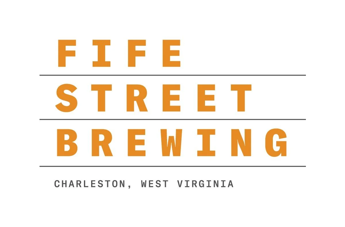 Logo for Fife Street Brewing in Charleston, West Virginia with the brewery's name in bold orange letters and the location in smaller grey font.