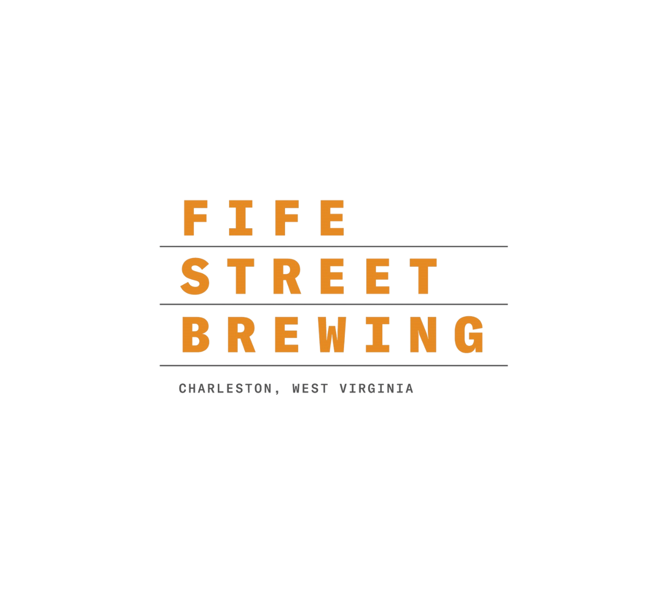 Logo for Fife Street Brewing in Charleston, West Virginia with bold orange text and black lines.