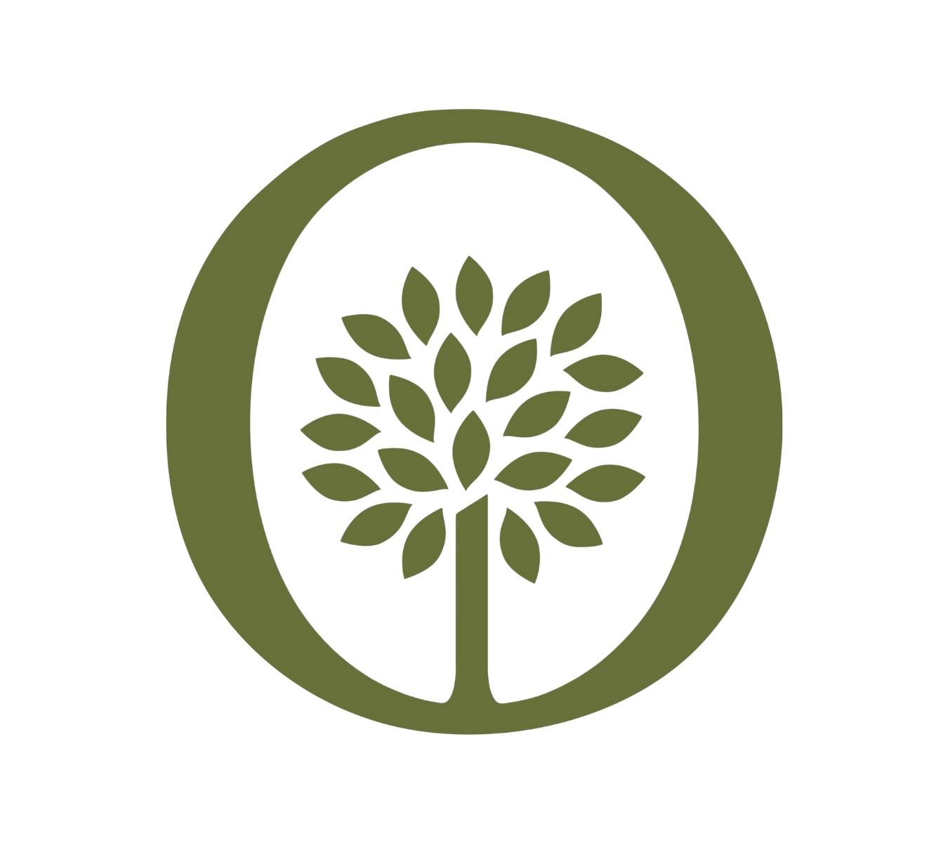 A stylized green tree inside a green circle, with a black background.