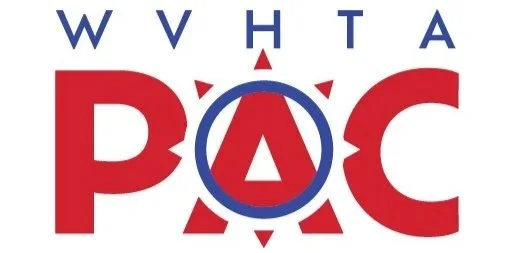 Logo with red and blue letters spelling 'WHTA PAC' with 'PAC' larger, and a circular design around the 'A' in 'PAC'.
