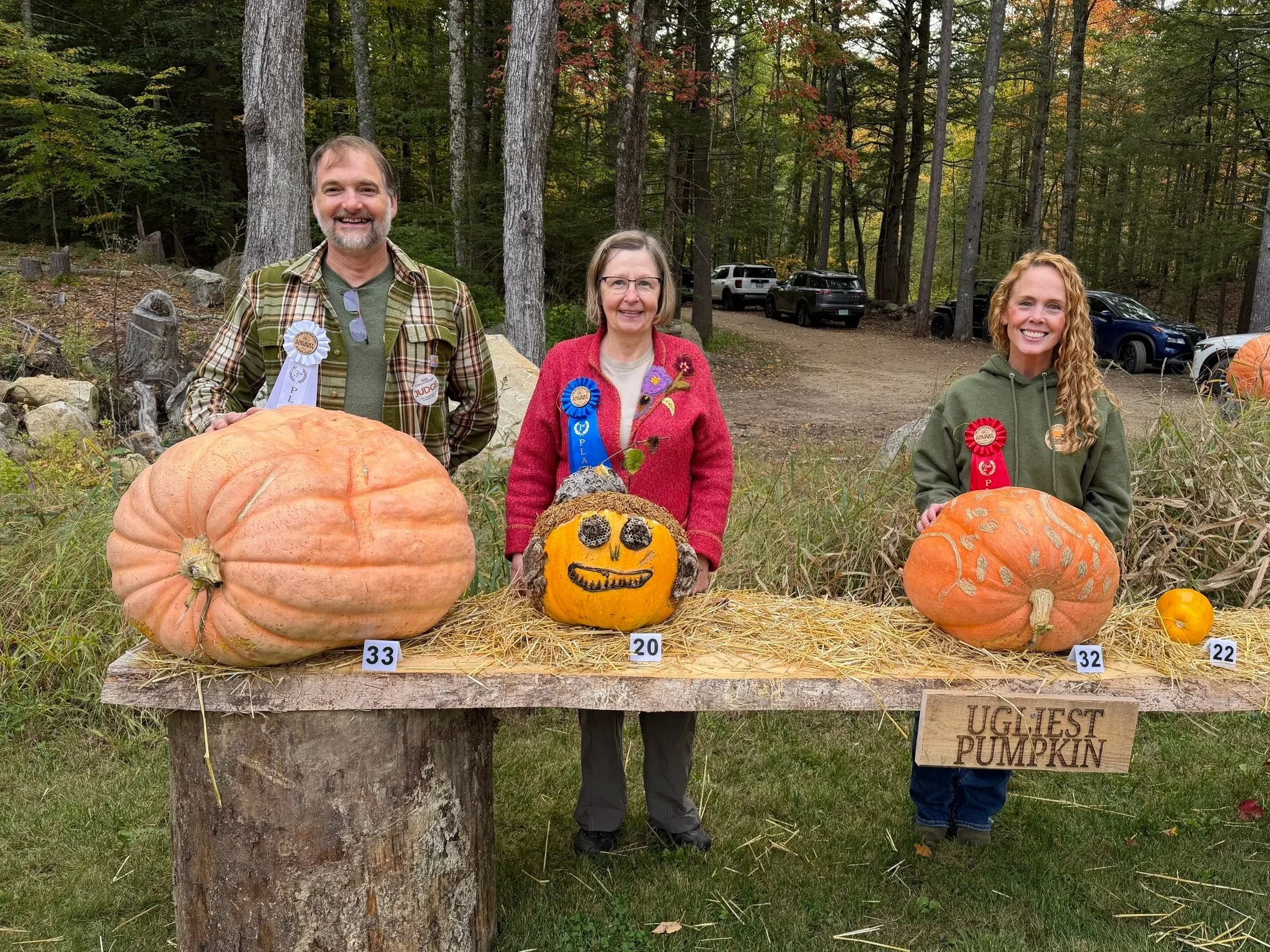 Ugliest Pumpkin Competition Winners - Brenda (1st), Heather (2nd), Chris (3rd)