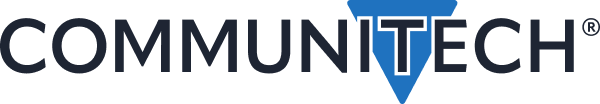 Communitech logo with a blue upside down triangle icon