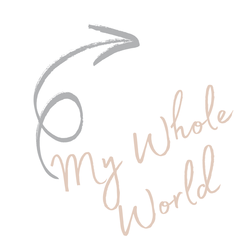 Hand-drawn globe with the text "My Whole World" written across it in cursive.