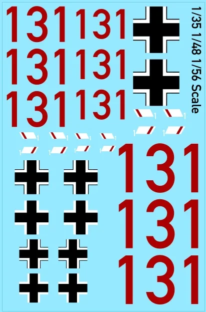 A8 Tiger 131 WW2 Waterslide Decals 1/56 1/48 1/35 Scale Markings Bolt Action