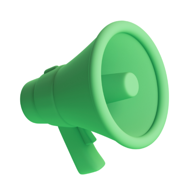 Green plastic megaphone isolated on black background.