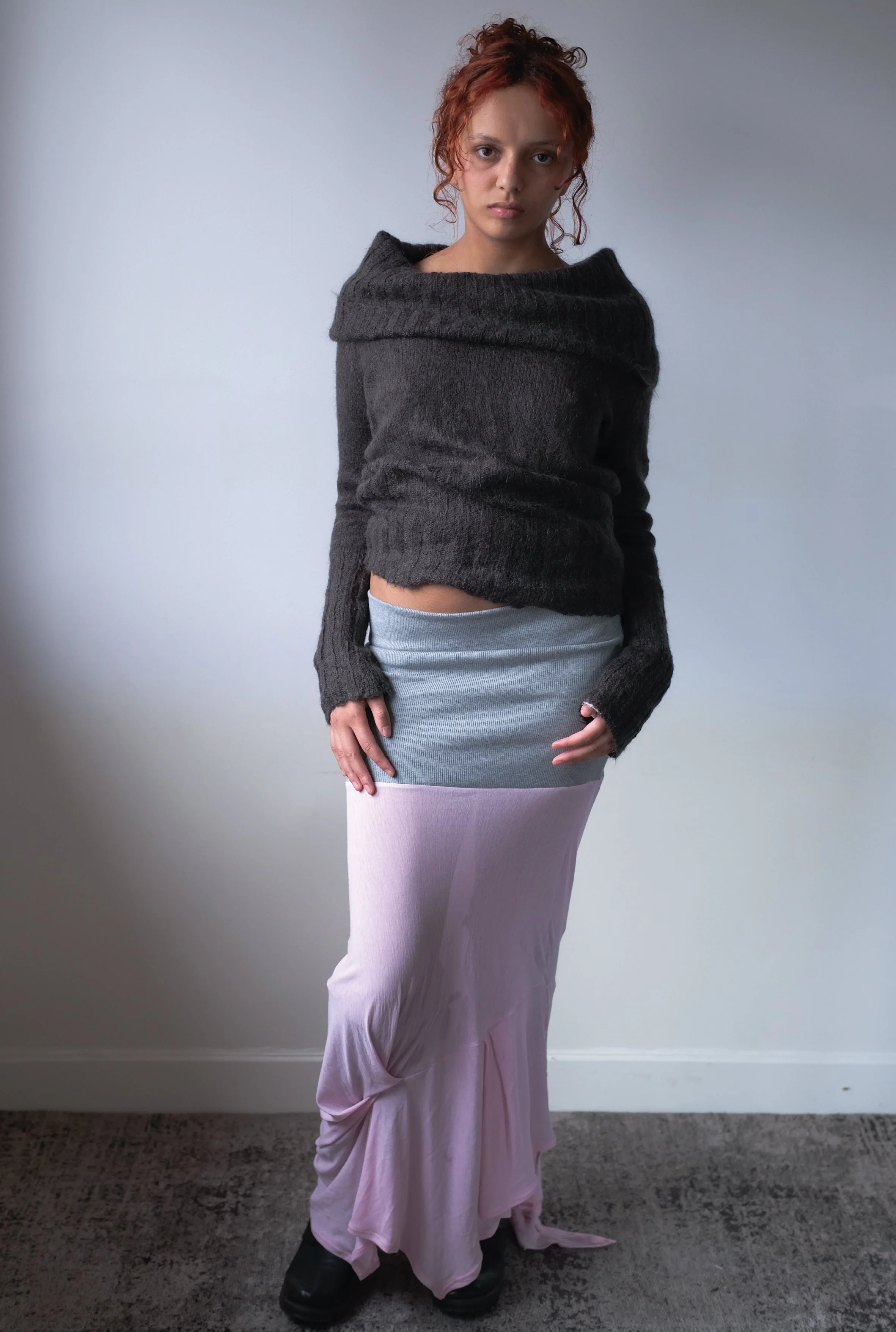 Pink and grey draped dress