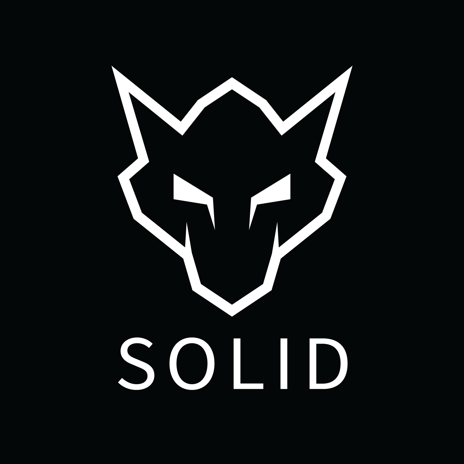 Black background with a white outline of a stylized wolf's head above the word "SOLID" in capital letters.