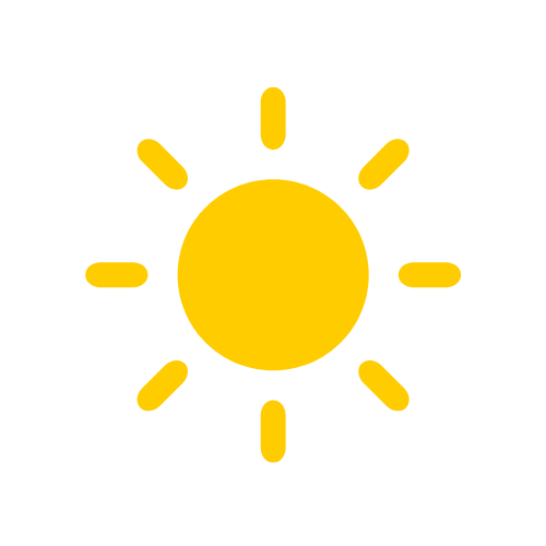Symbole représentant le soleil avec un cercle jaune au centre et des rayons jaunes autour.
