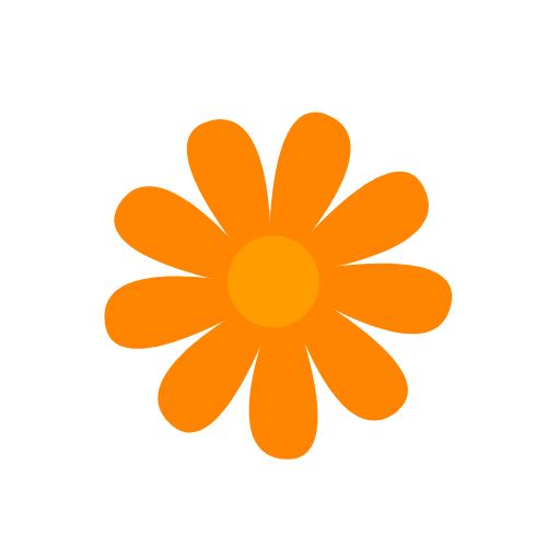 Une illustration stylisée d'une fleur orange avec un centre rond orange, sur un fond blanc.