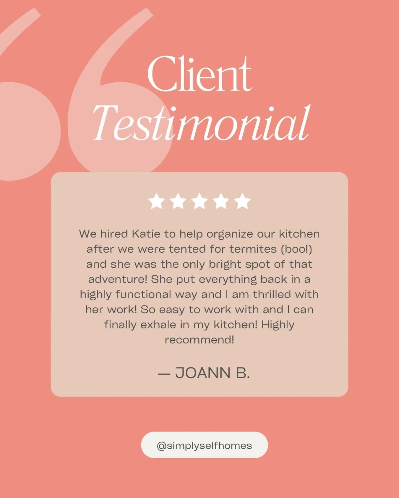 ⭐️⭐️⭐️⭐️⭐️

&ldquo;I can finally exhale in my kitchen&rdquo;! Now this is what I strive for! Even the smallest of changes can have a big, lasting impact on how you feel at home!

I have very limited openings for the summer so contact me today to sche