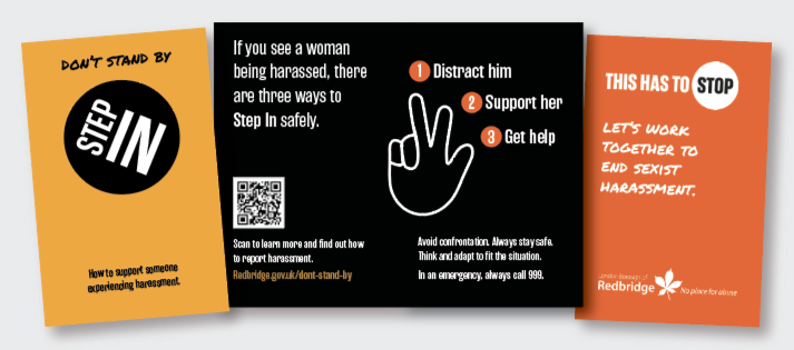 One yellow step in support card, one black step in support card, one orange This Has to Stop support card
