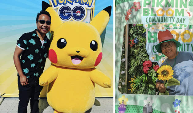 Matt with Pikachu and playing Pikmin Bloom