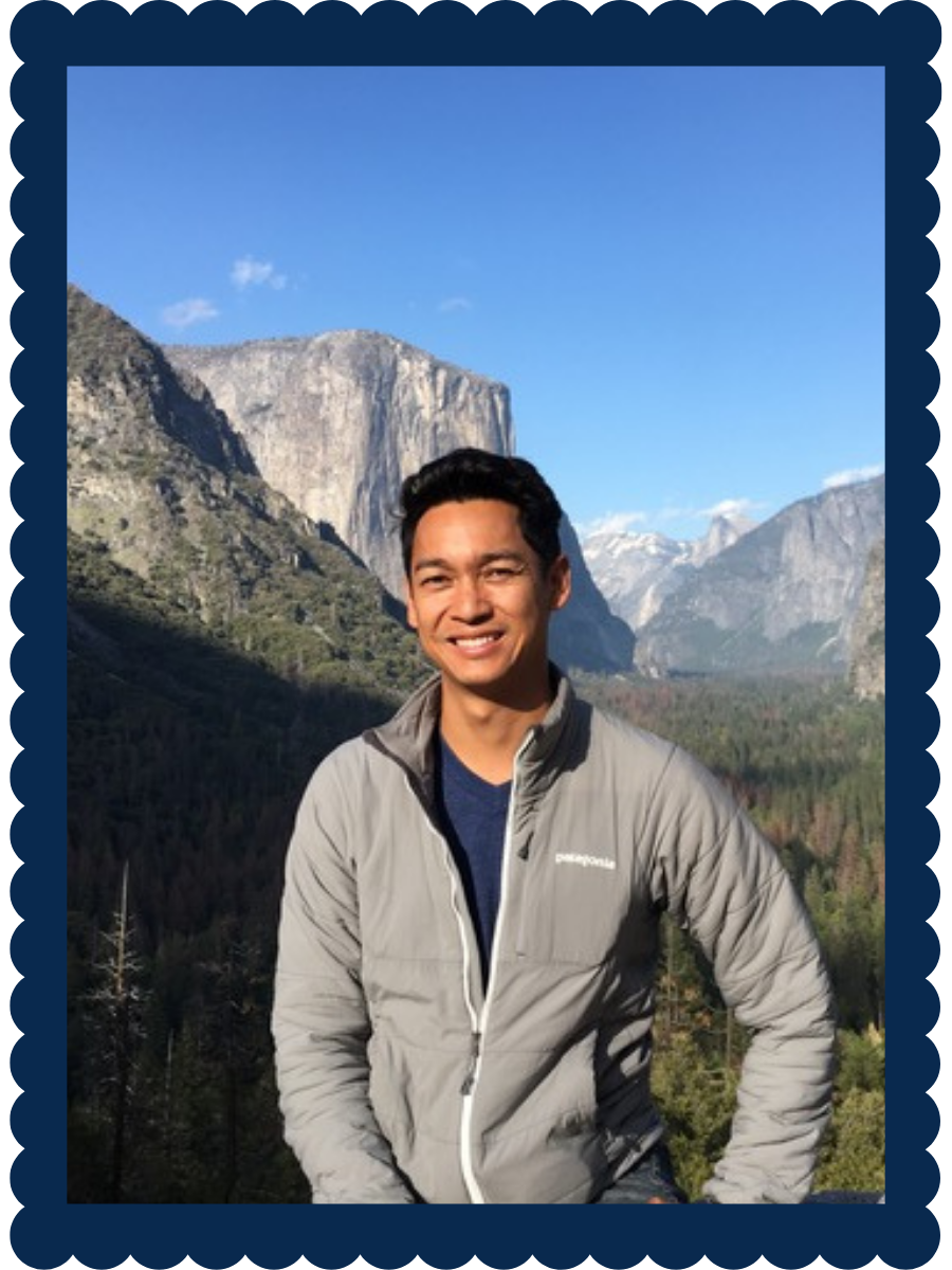 Framed image of a man with a beautiful scenic background