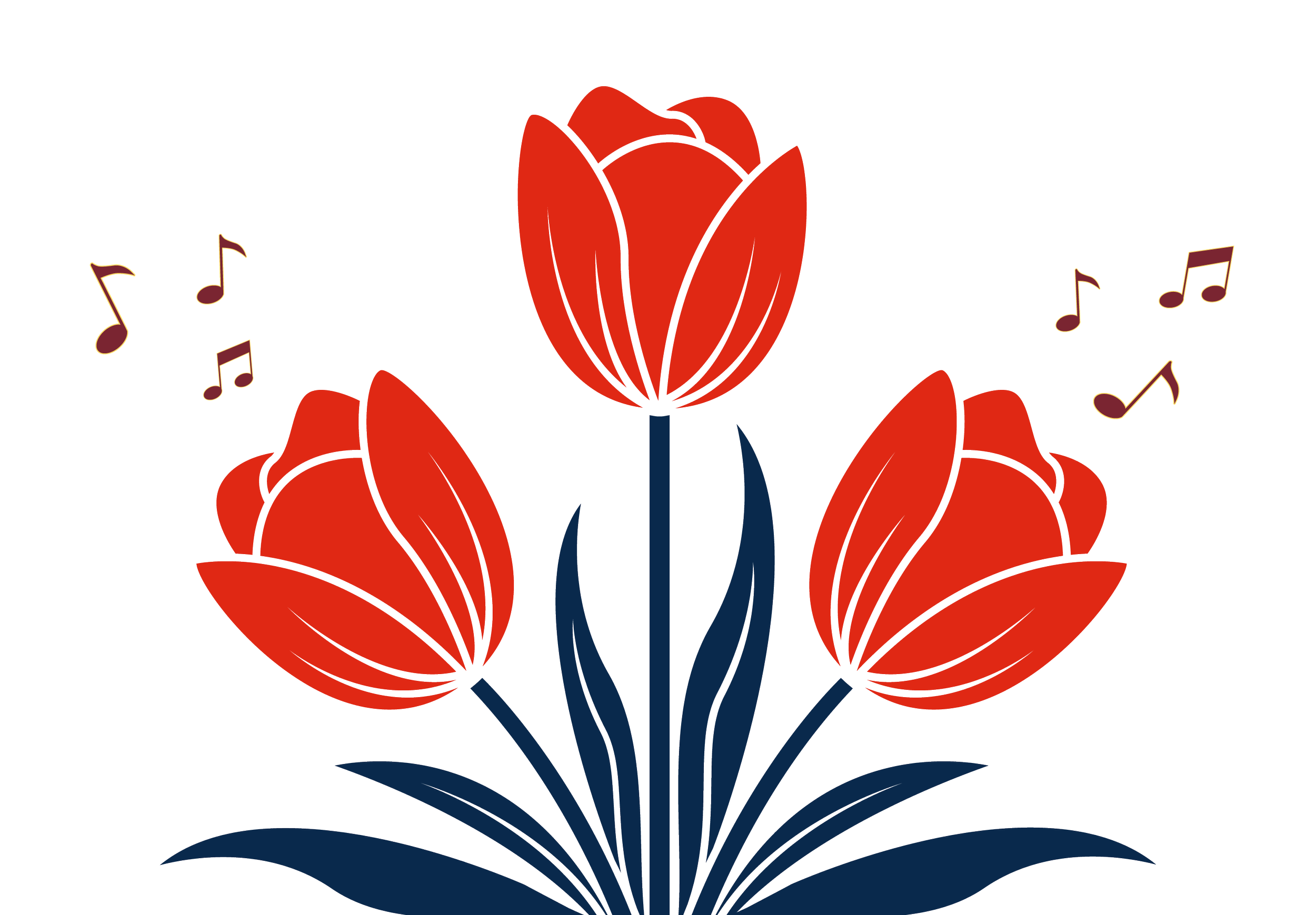 Graphic element of red tulips with music notes