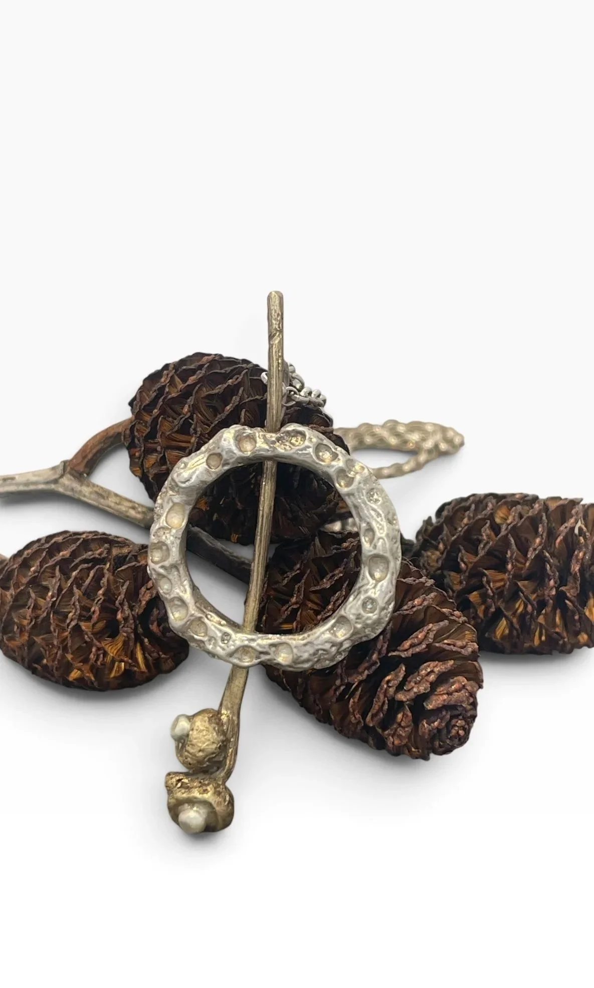 Acorn and Twig Pendant in Silver and Bronze