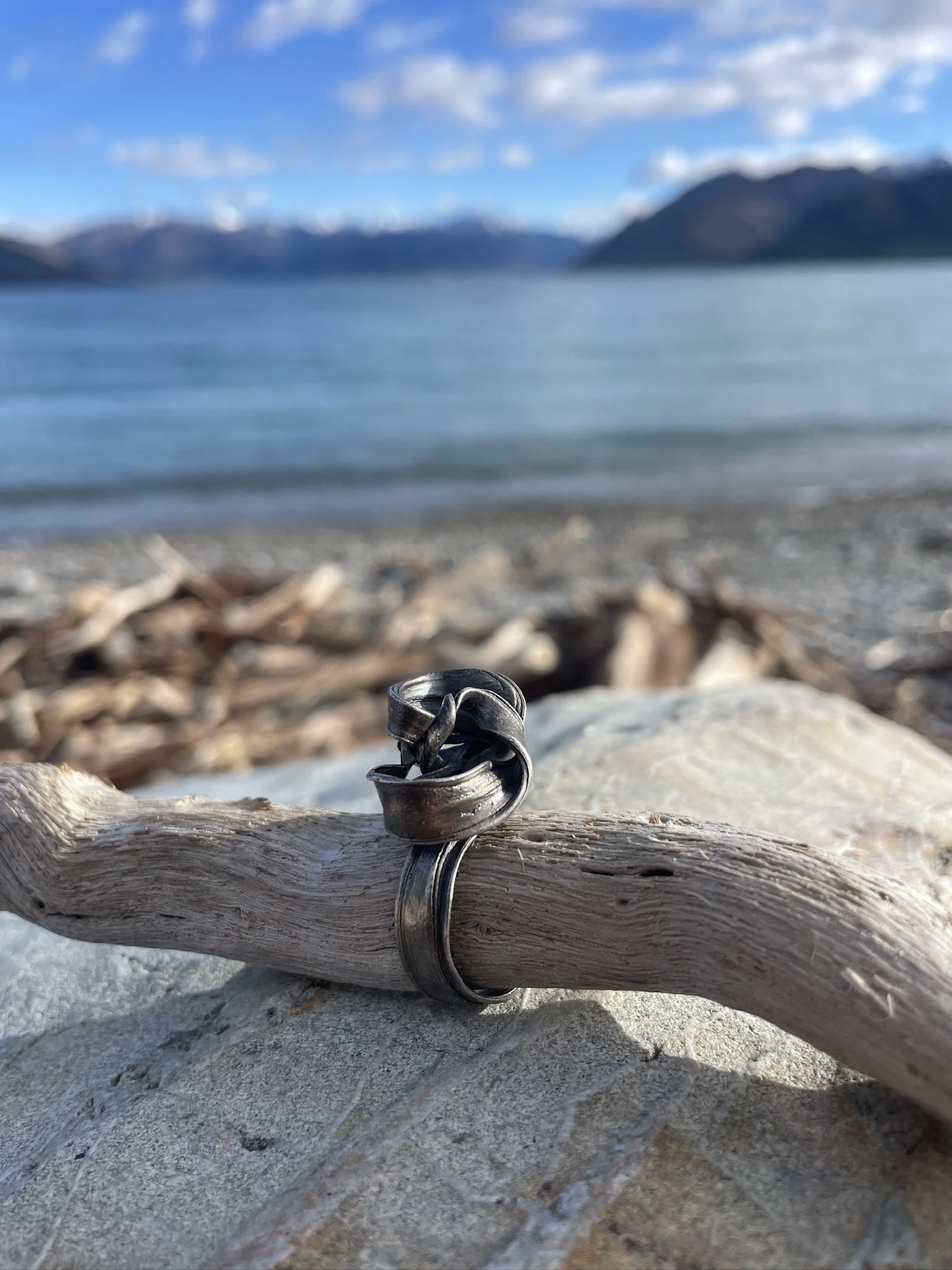 Blackened sterling silver sculptural ring featuring organic Mitsuro Hikime textures, handcrafted by Mel Mueller Jewellery..jpeg