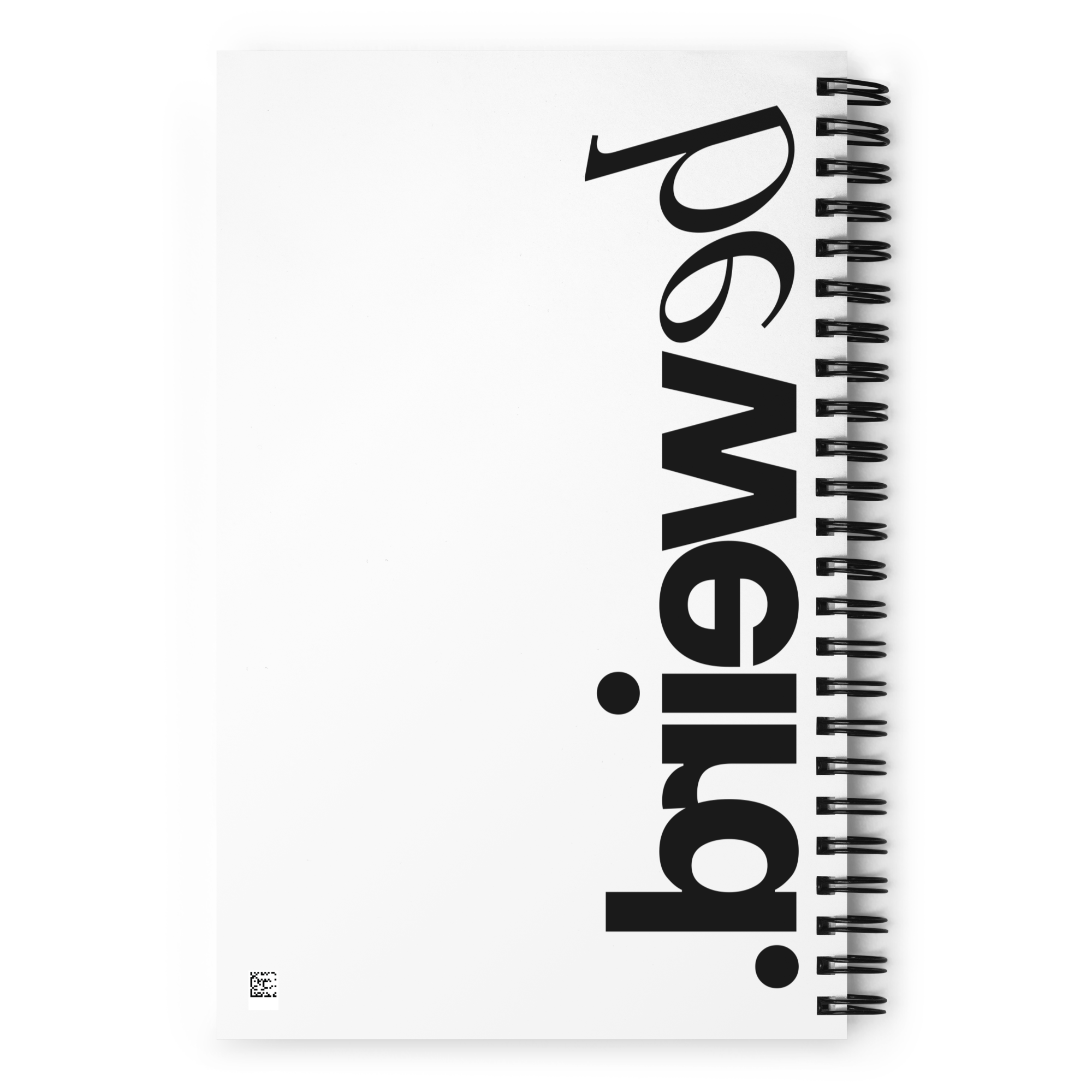 Notebook - White spiral-bound notebook, back cover. Features large vertical black text reading 'beweird.'.