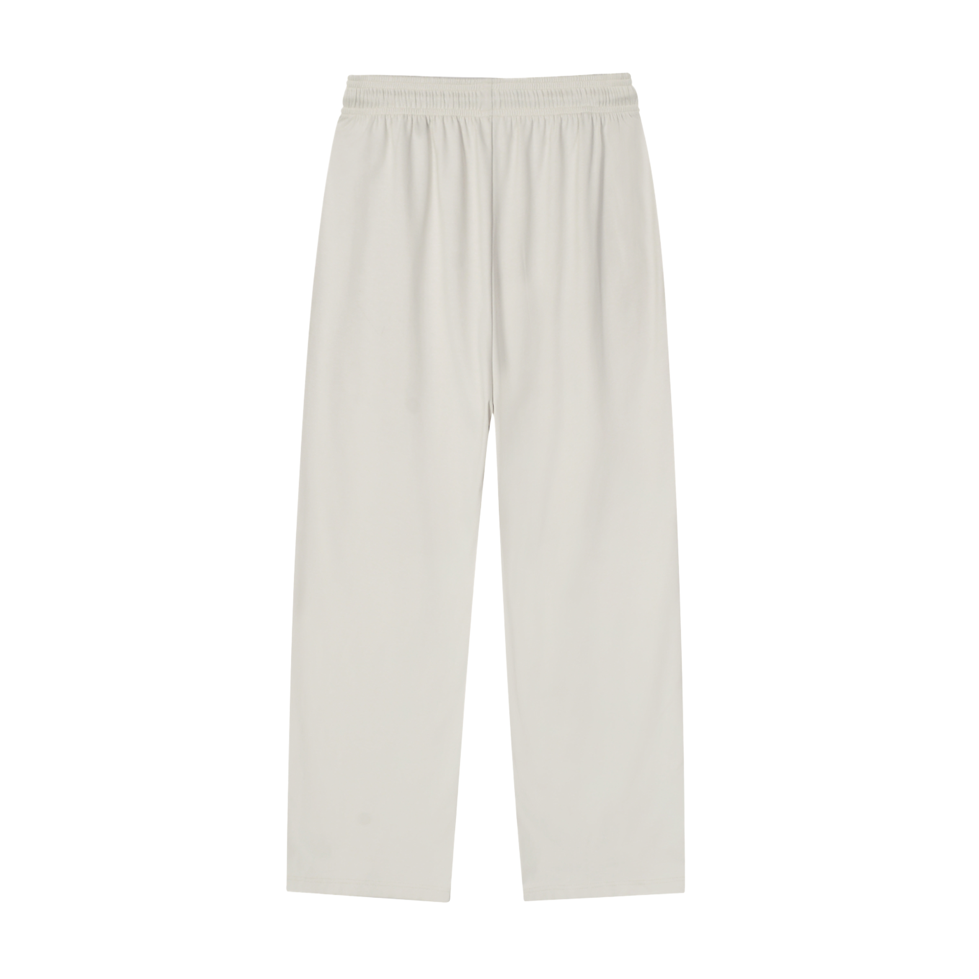 Pants Number Two - Cream elastic-waist trousers, back view. Clean gathered elastic waistband.