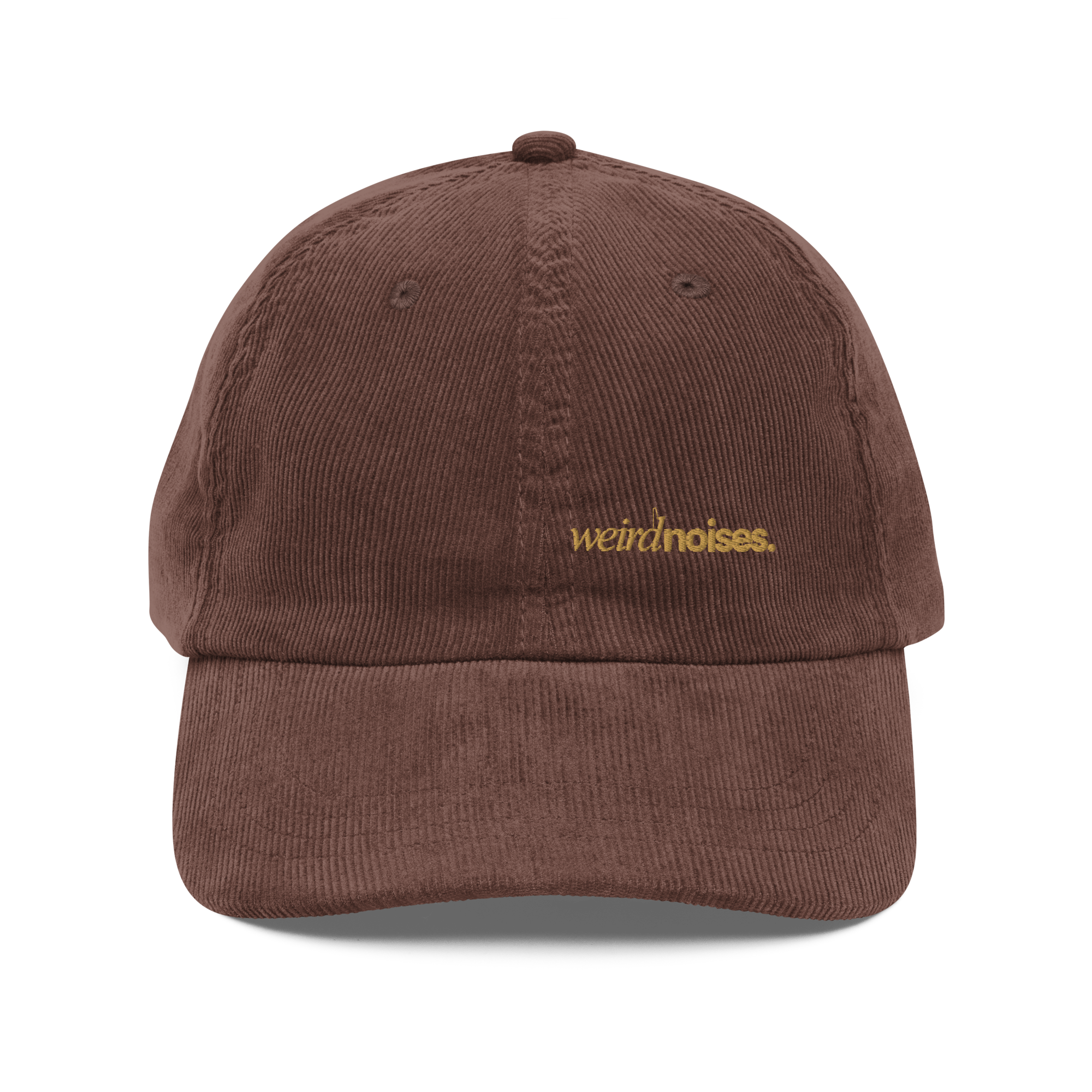 Thinking Cap - weird noises.' Brown Hat. Features the slogan embroidered in small gold text on the front panel.