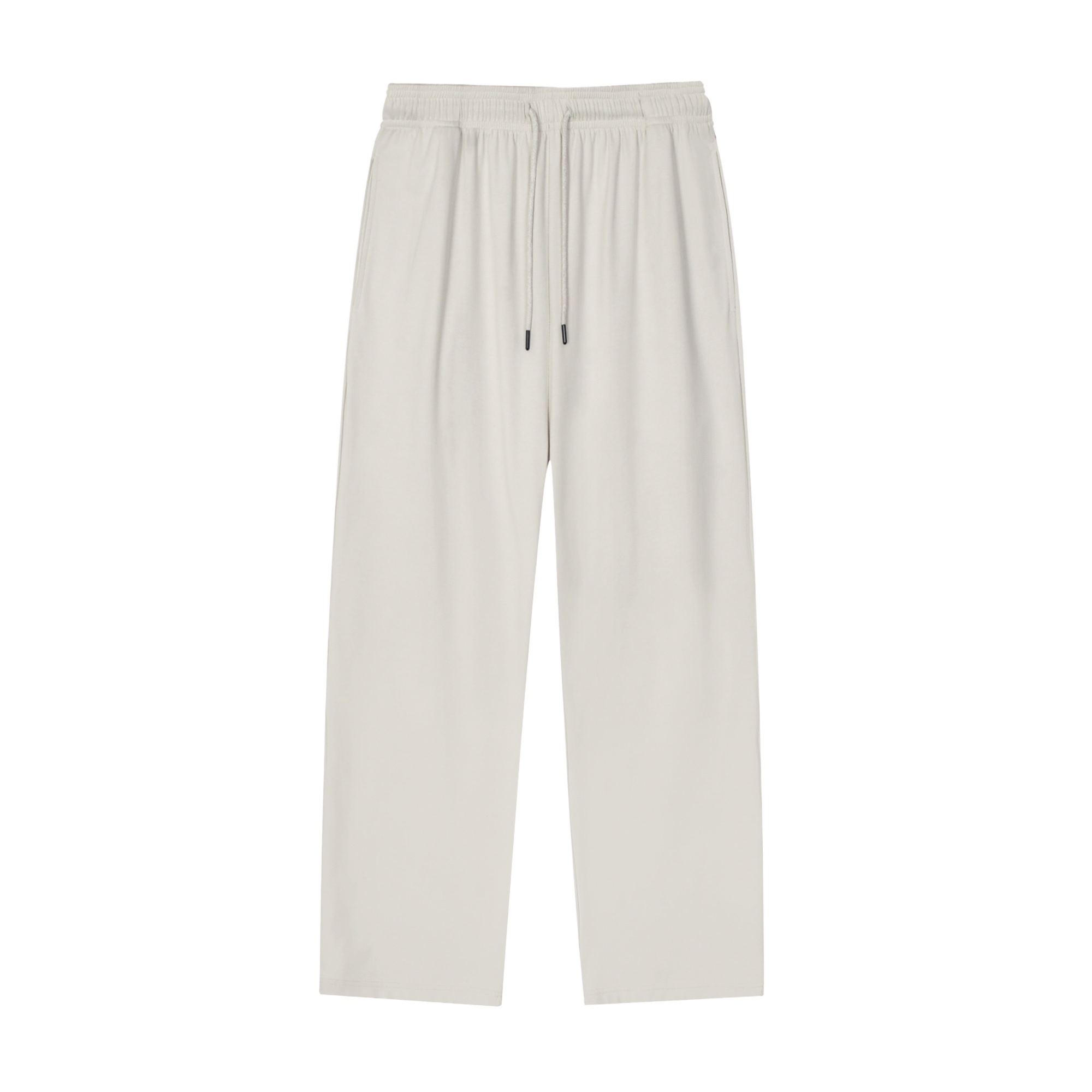 Pants Number Two - Cream elastic-waist trousers, front view. Features a drawstring waistband with metal tips.