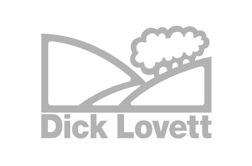Logo with stylized landscape and a tree, with the text 'Dick Lovett' below