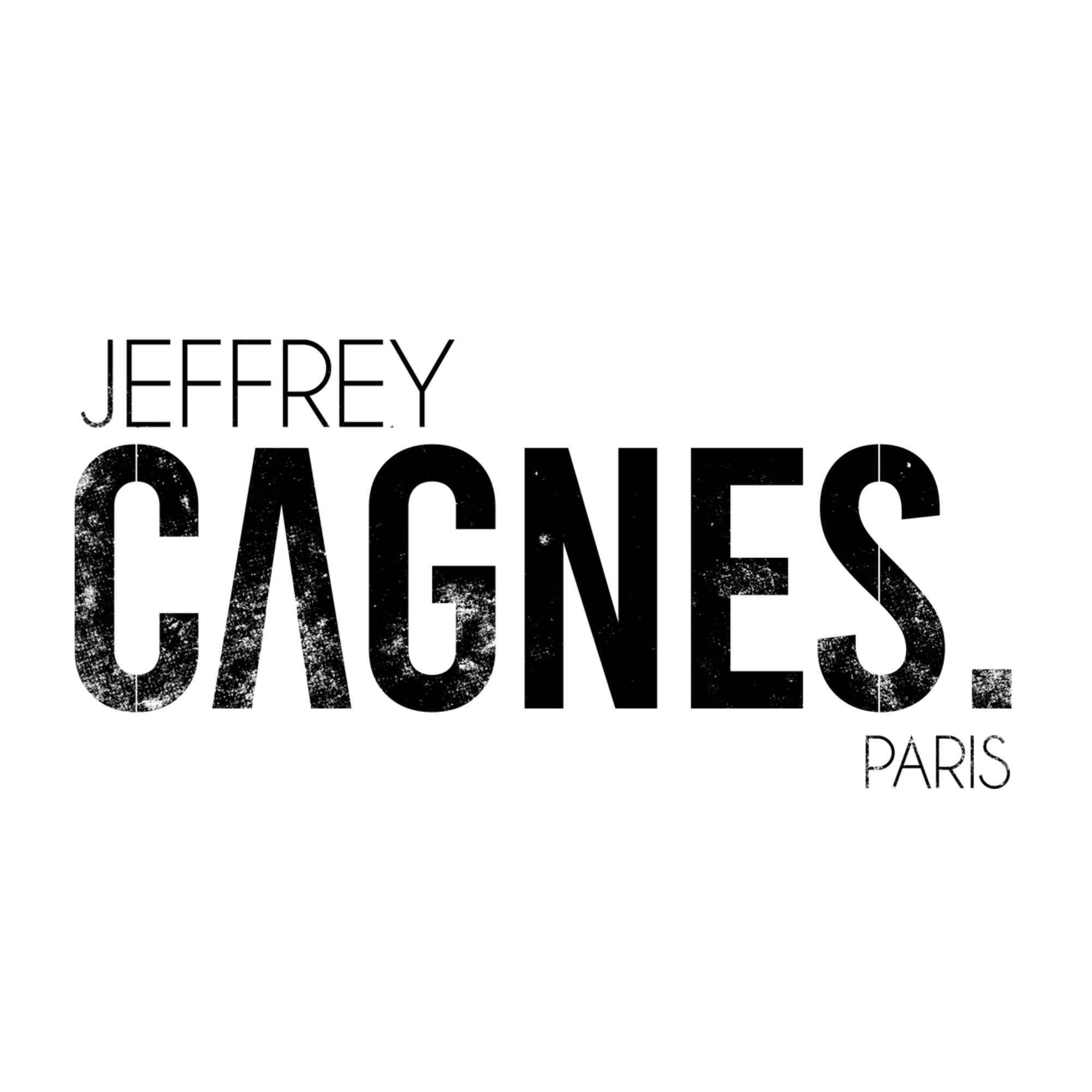 Logotype officiel noir et blanc de Jeffrey Cagnes Paris, illustration du déploiement d'un branding complet et d'une direction artistique par Chow Republic.