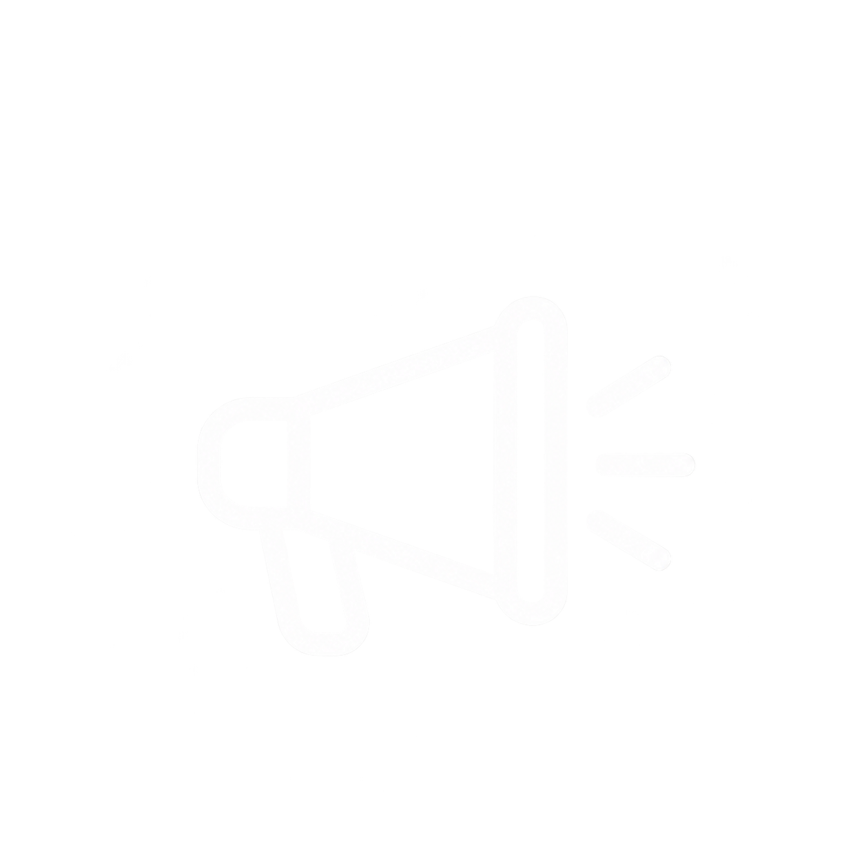 Black and white illustration of a megaphone with sound waves coming out of it.