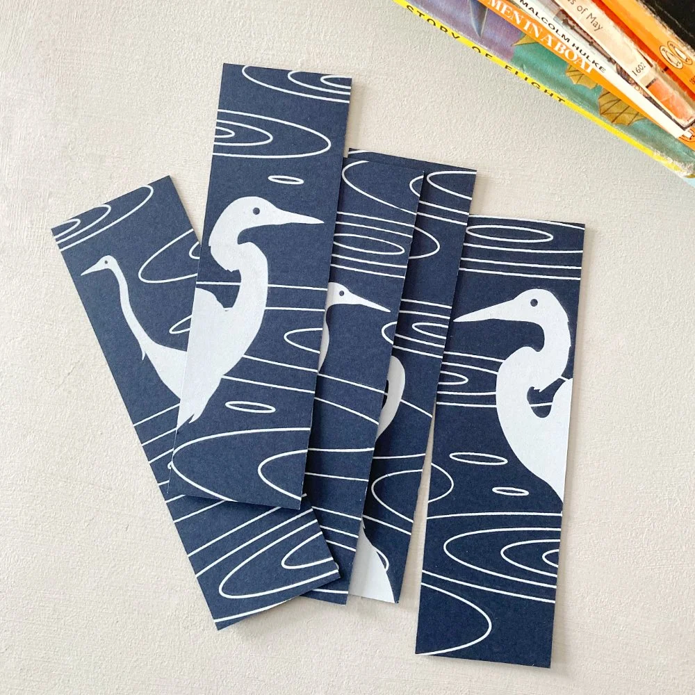 Egret bookmarks propped sq sm.jpg