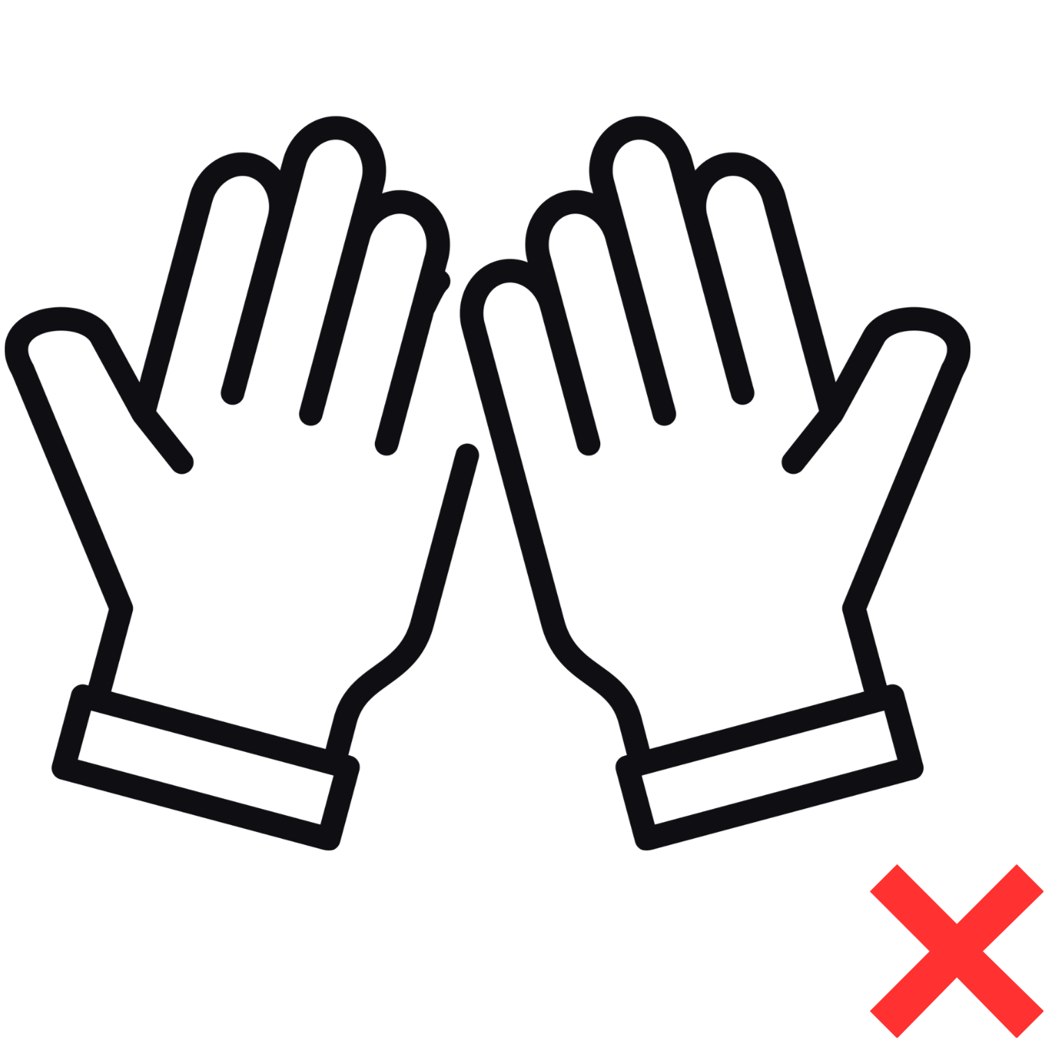 Outline of two hands with palms together, crossed out with a red X.