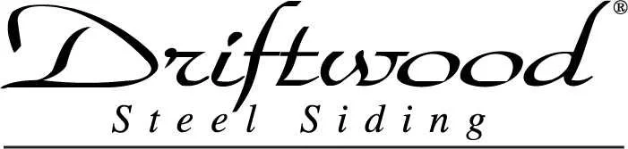Logo for Driftwood Steel Siding company with stylized cursive font.