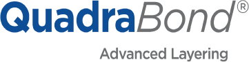 Quadrabond logo with black, blue, and gray text, and the tagline "Advanced Layering" underneath.