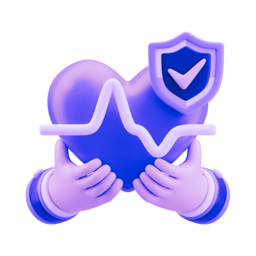 A 3D illustration of a heart held by hands with a shield featuring a checkmark behind it, symbolizing health protection or cardiovascular safety.