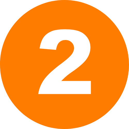 Orange circular sign with a large black number 2 in the center.