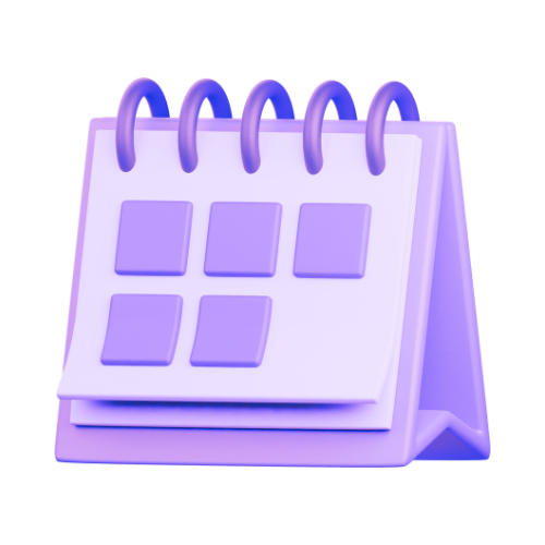 A purple desk calendar with a spiral binding, displaying six blank squares on the page.