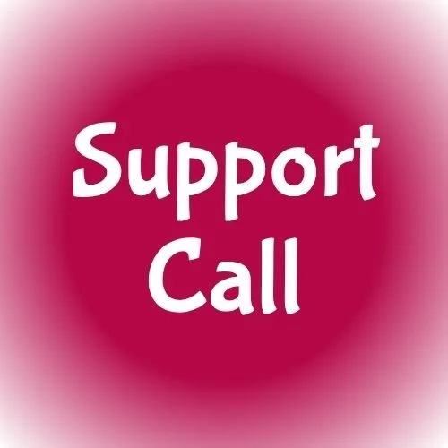 Maroon circle with white text that reads, "Support Call"