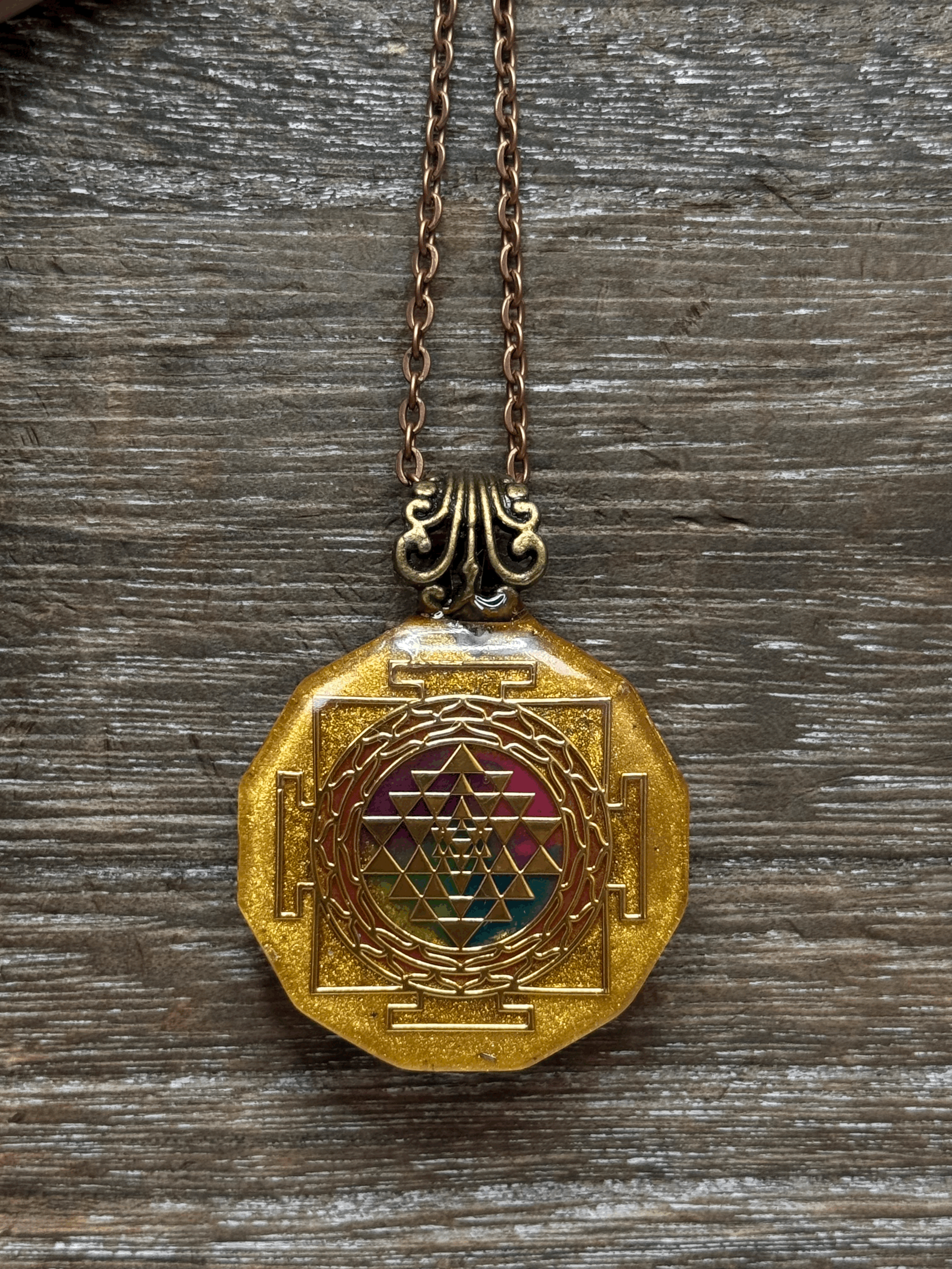 Sri Yantra Golden Orgonite Pendant