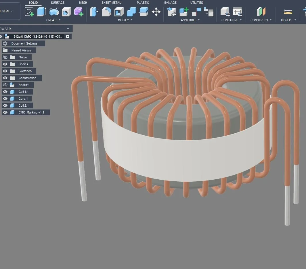 Snippet from mechanical CAD showing 3D modeled component common mode choke