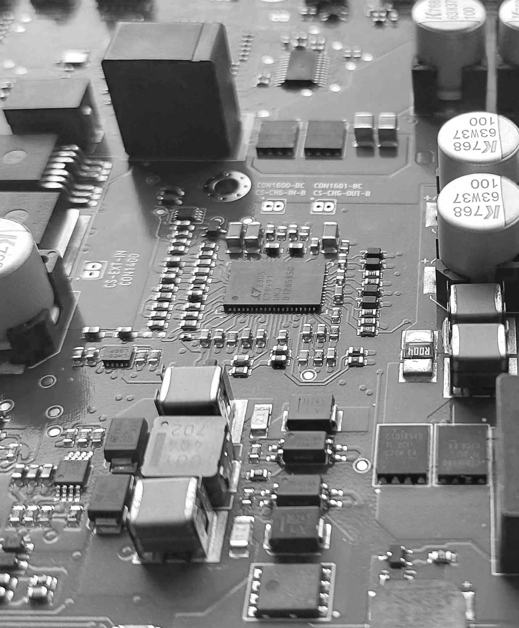 Snippet from custom power electronic PCB board with battery management