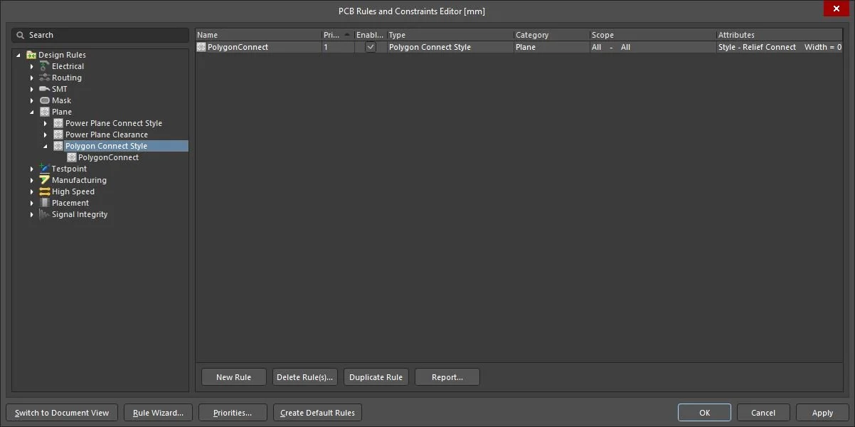 PCB Rules and Constraints Editor  popup window