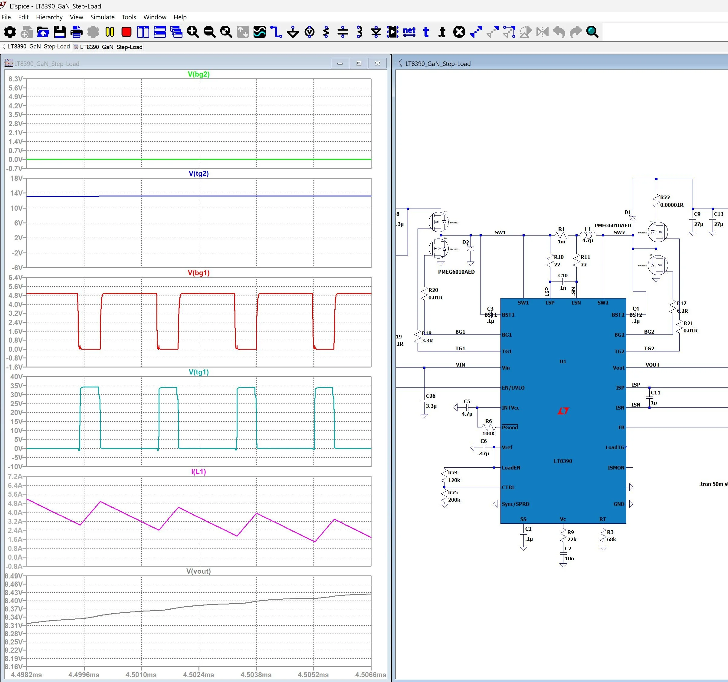 Snippet from LTspice simulation showing schematic and output curves