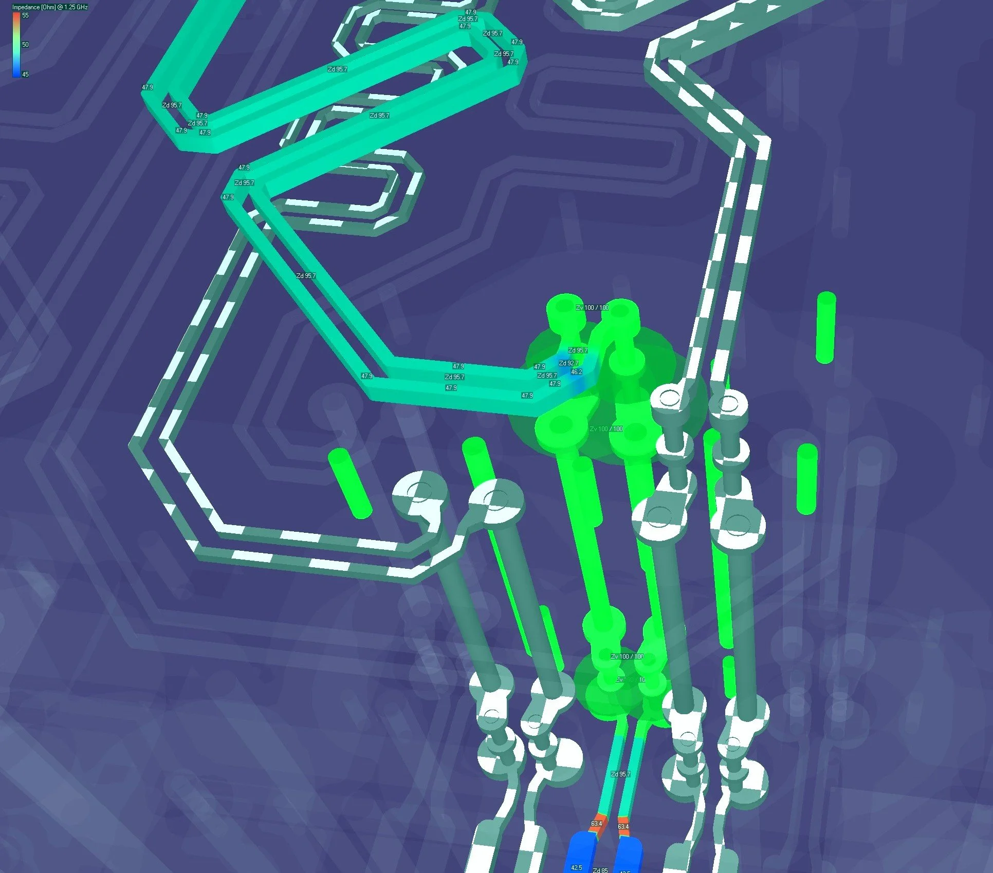 Snippet from Simbeor solver simulation tool showing 3D signal integrity
