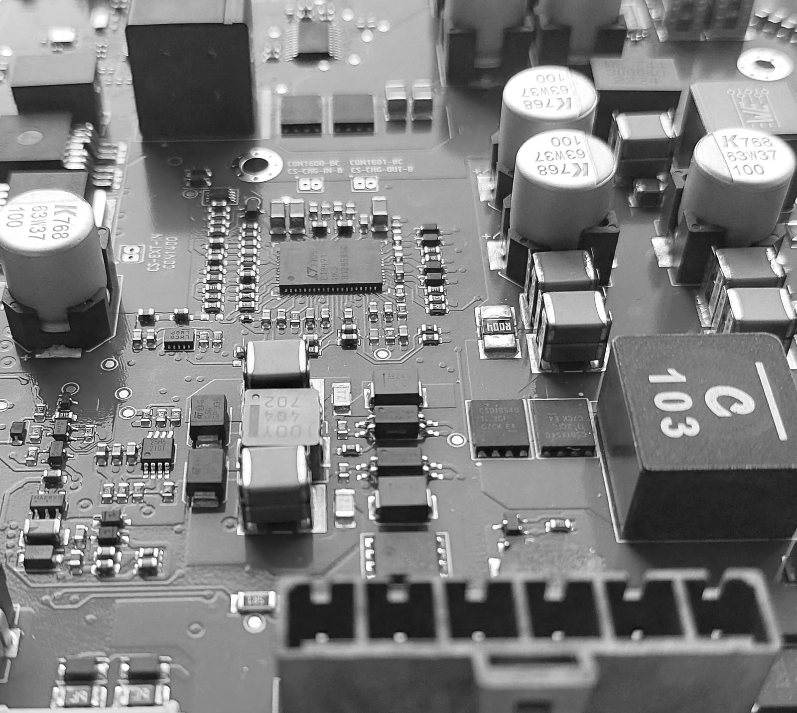 Snippet from power electronic board with battery management circuits