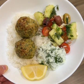Simple, nourishing meals: Greek herb chicken meatballs bowl