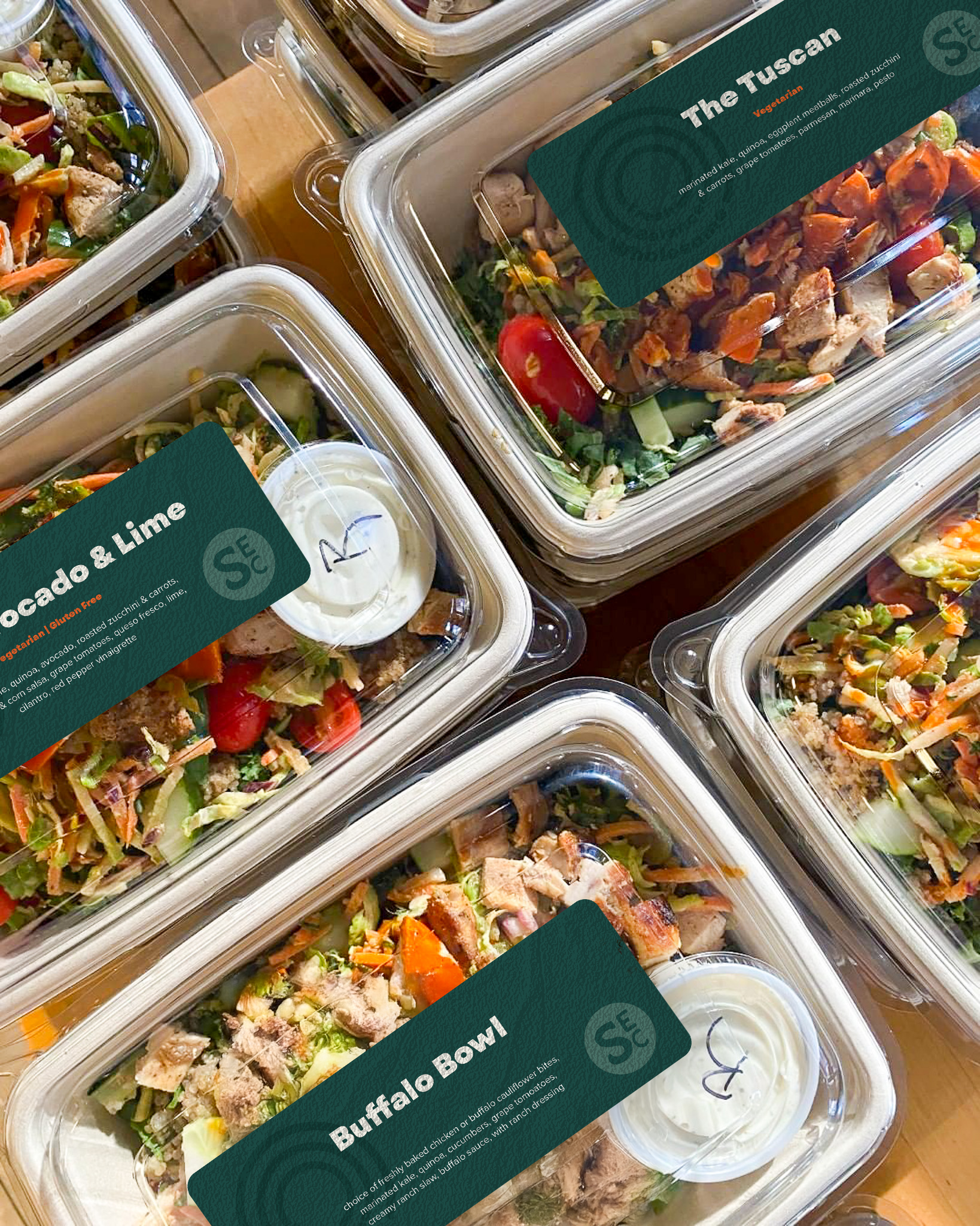 Prepared catering meals in containers